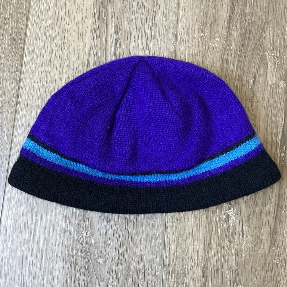 Kootenay Knitting Co Beanie Sz S/M Black Striped 100% Wool Lined Made In Canada